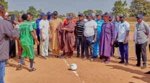 Member representing Toto/Nasarawa Federal Constituency, Hon Mohammed Abdulmumini Ari, his colleague from Niger State alongside officials of Maikaya Development Foundation kickoff the match 