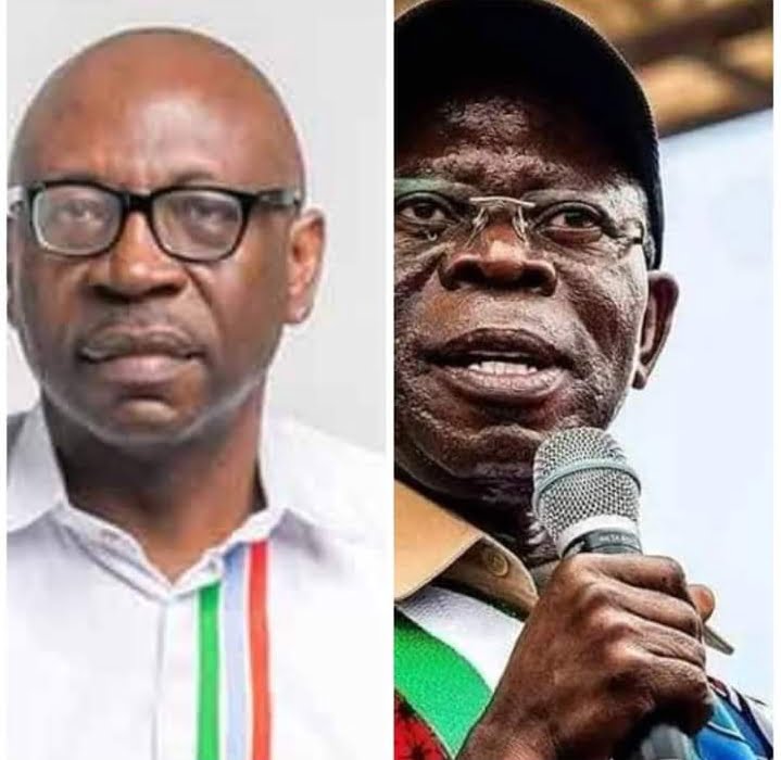 Former Edo State former governorship candidate, Pastor Osagie Ize-Iyamu ( POI) and Former Edo State Governor, Senator Adams Oshiomhole