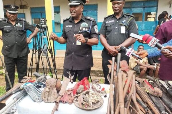 Edo State Commissioner of Police, Funsho Adeboye and other officers during press briefing at the State command Benin City