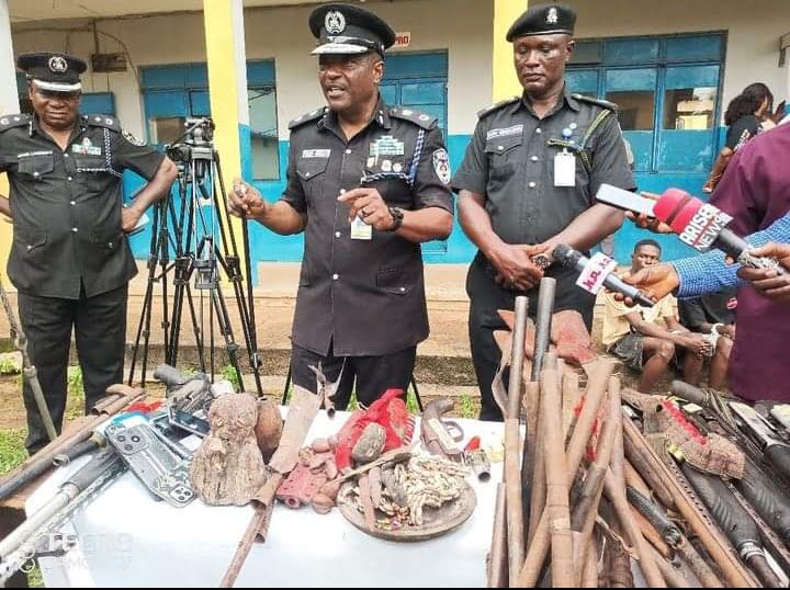 Edo State Commissioner of Police, Funsho Adeboye and other officers during press briefing at the State command Benin City