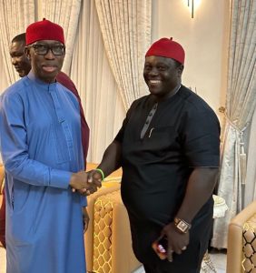 Former Delta State Governor, Sen. Dr. Arthur Ifeanyi Okowa and RT Hon Kingsley Edafiadjebre, the People's Democratic Party, PDP, Vice Chairmanship Candidate for Warri South Local Government Area