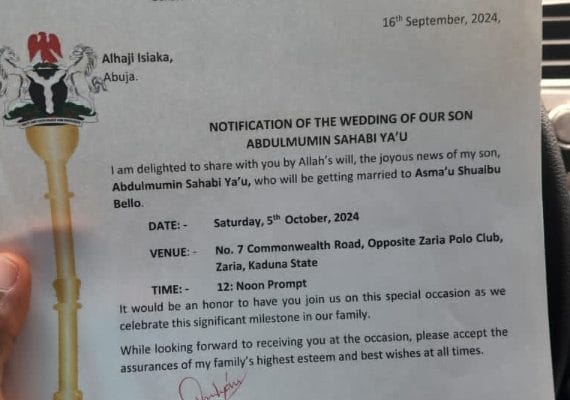 Senator Sahabi Ya'u's Son , Abdulmumin Ties Knot with His Wife on October 5.