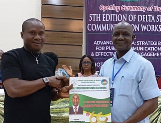 Comrade Kenneth Okorie, Chairman of the Delta State Chapter of the National Youth Council of Nigeria, presented the "Best Performing Communication Strategist Award" to Dr. Oghenesivbe Wilfred Latimore, Director General of the Delta State Orientation and Communications Bureau.