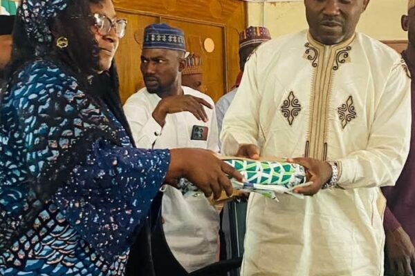 Hajiya Hauwa Ahmed Yahaya, wife of the Executive Chairman of Toto Local Government Area (L) and Executive chairman of Toto LGC, Pharmacist Ahmed Baba Yahaya