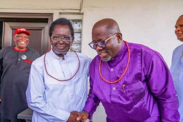 Elder statesman, Chief Godwin Ogbetuo and Delta State Governor, Rt. Hon. Sheriff Oborevwori