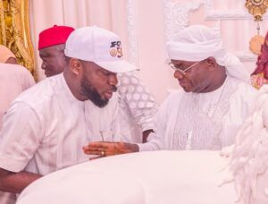 Kogi State Commissioner for Youth and Sports Development, Hon. Monday Aridaojo Anyebe (L), Former Governor of Kogi State, HE Yahaya Adoza Bello (R)